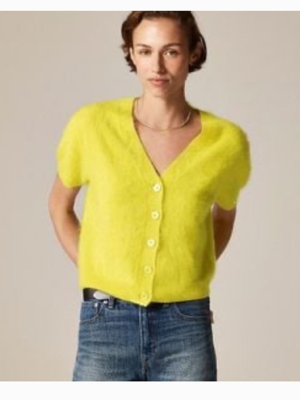 J Crew Brushed Cashmere Short Sleeve Cardigan Sweater NWT